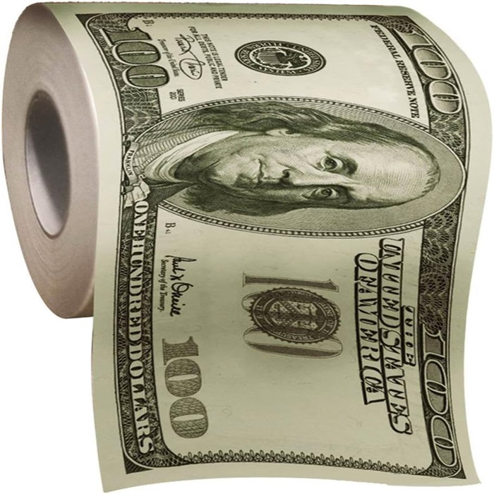 $100 One Hundred Dollar Bill Roll of Toilet Paper